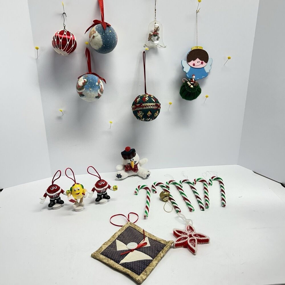 Vintage M&M Character Ornament Lot Fabric Quilted Baubles Pillow Candy Canes